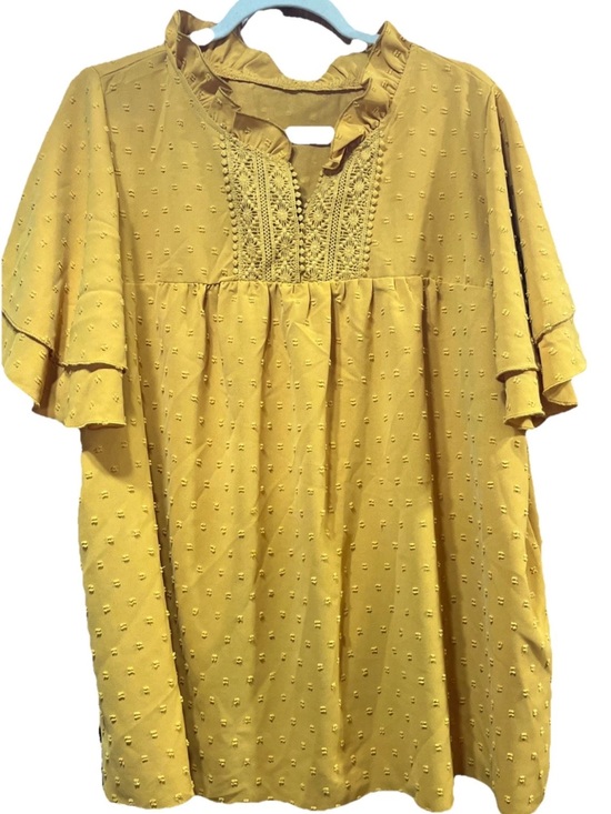 SHEIN Tops - SHEIN CURVE Mustard Yellow Ruffle Yoke Top